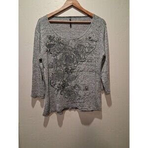 Bleeker & McDougal Sz XL Gray Light Sheer Knit Embellished Top Motorcycle Grunge